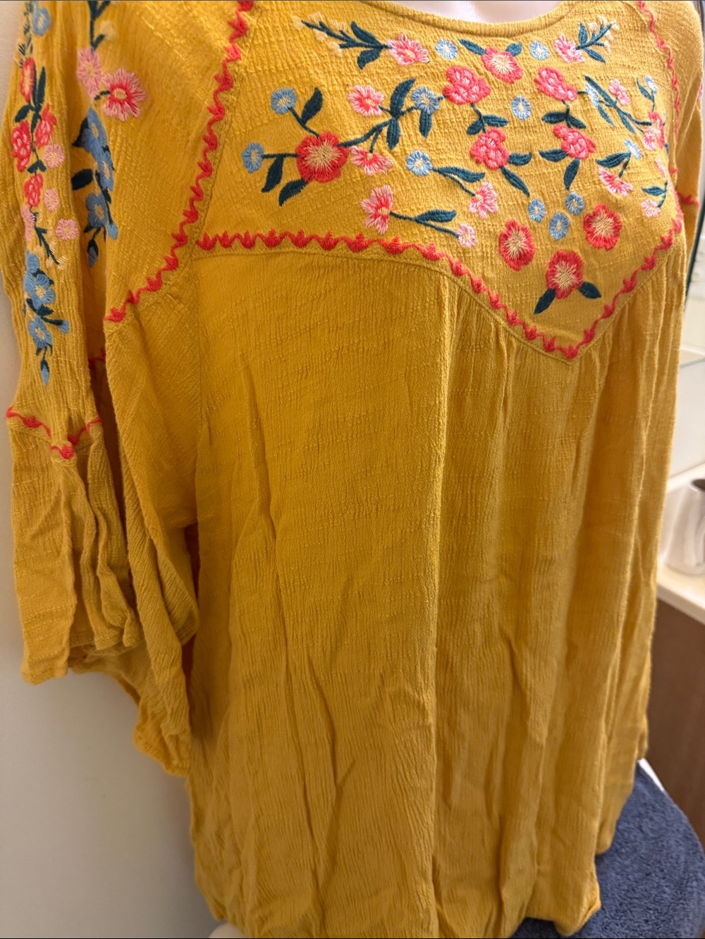 Embroidered Boho Women’s Top - Mustard - Picture 8 of 12